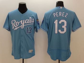Mens Kansas City Royals #13 Salvador Perez Light Blue Stitched 2016 Flexbase Authentic Baseball Jersey