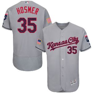 #35 Mens Kansas City Royals Eric Hosmer Majestic Gray Fashion Stars & Stripes Flexbase Baseball Jersey