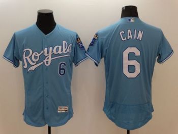 Mens Kansas City Royals #6 Lorenzo Cain Light Blue Stitched 2016 Flexbase Authentic Baseball Jersey