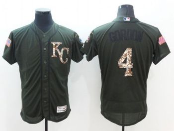 Mens Kansas City Royals #4 Alex Gordon Green Stitched 2016 Flexbase Authentic Salute To Service Baseball Jersey
