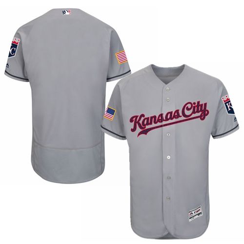 Mens Kansas City Royals Blank Majestic Gray Fashion Stars & Stripes Flexbase Baseball Jersey