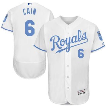 Mens Kansas City Royals #6 Lorenzo Cain Majestic White Fashion 2016 Father's Day Flexbase Stitched MLB Baseball Jersey