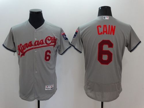 #6 Mens Kansas City Royals Lorenzo Cain Majestic Gray Fashion Stars & Stripes Flexbase Baseball Jersey
