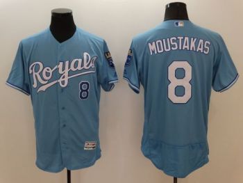 Mens Kansas City Royals #8 Mike Moustakas Light Blue Stitched 2016 Flexbase Authentic Baseball Jersey