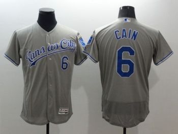 Mens Kansas City Royals #6 Lorenzo Cain Grey Stitched 2016 Flexbase Authentic Baseball Jersey