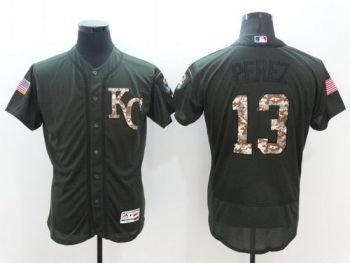 Mens Kansas City Royals #13 Salvador Perez Green Stitched 2016 Flexbase Authentic Salute To Service Baseball Jersey Mens Kansas City Royals #13 Salvador Perez Green Stitched 2016 Flexbase Authentic Salute To Service Baseball Jersey