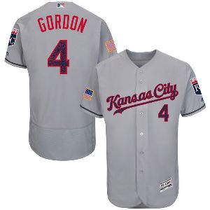 #4 Mens Kansas City Royals Alex Gordon Majestic Gray Fashion Stars & Stripes Flexbase Baseball Jersey