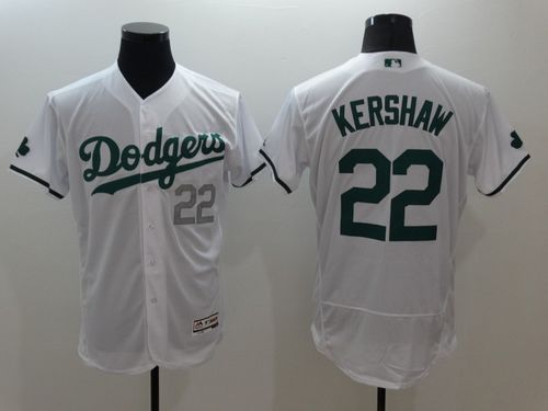 Mens Los Angeles Dodgers #22 Clayton Kershaw White Stitched 2016 St. Patrick's Day Flexbase Authentic Baseball Jersey
