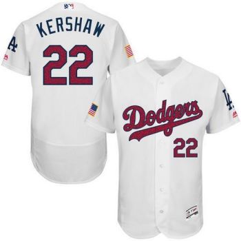 #22 Mens L.A. Dodgers Clayton Kershaw Majestic White Fashion Stars & Stripes Flexbase Baseball Jersey
