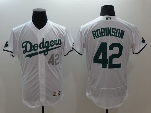 Mens Los Angeles Dodgers #42 Jackie Robinson White Stitched 2016 St. Patrick's Day Flexbase Authentic Baseball Jersey