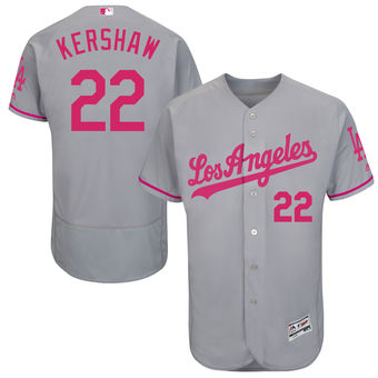 #22 Men's L.A. Dodgers Clayton Kershaw Majestic Gray Road 2016 Mother's Day Flex Base Jersey
