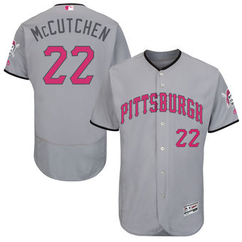 #22 Men's Pittsburgh Pirates Andrew McCutchen Majestic Gray Road 2016 Mother's Day Flex Base Jersey