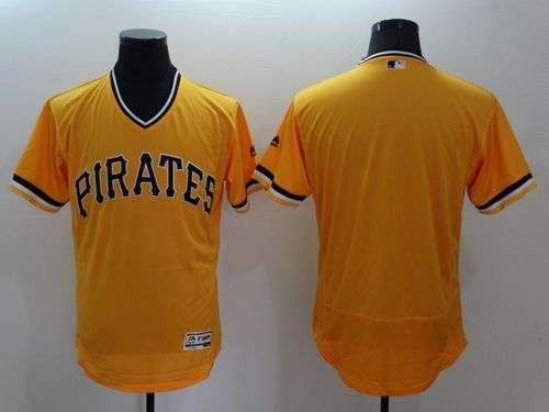Mens Pittsburgh Pirates Blank Majestic Gold Flexbase Authentic Collection Cooperstown Baseball Jersey