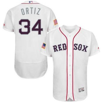 #34 Mens Boston Red Sox David Ortiz Majestic White Fashion Stars & Stripes Flexbase Player Baseball Jersey