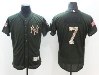 Mens New York Yankees #7 Mickey Mantle Green Stitched 2016 Flexbase Authentic Salute To Service Baseball Jersey