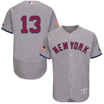#13 Mens New York Yankees Alex Rodriguez Majestic Gray Fashion Stars & Stripes Flexbase Player Baseball Jersey
