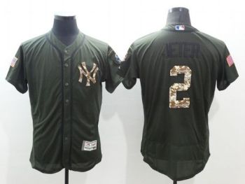Mens New York Yankees #2 Derek Jeter Green Stitched 2016 Flexbase Authentic Salute To Service Baseball Jersey