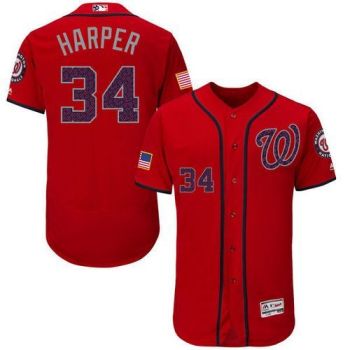#34 Mens Washington Nationals Bryce Harper Majestic Scarlet Fashion Stars & Stripes Flexbase Player Baseball Jersey