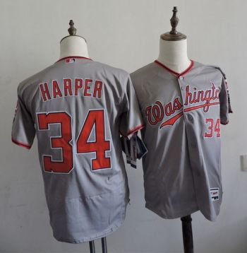 Washington Nationals #34 Bryce Harper Majestic Gray Flexbase Stitched Baseball Jersey