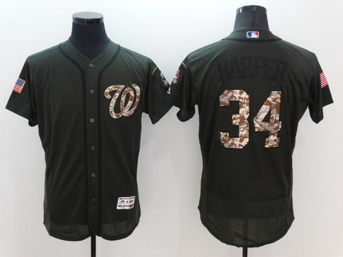 Mens Washington Nationals #34 Bryce Harper Green Stitched 2016 Flexbase Authentic Salute To Service Baseball Jersey