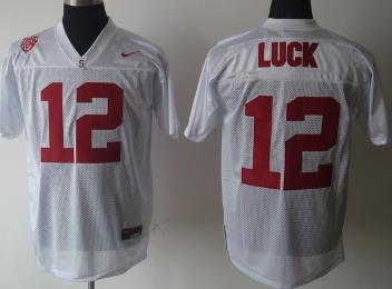 Stanford Cardinal 12 Andrew Luck White College Football Jersey Pac-12 Patch