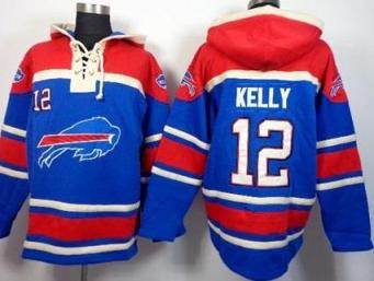 Buffalo Bills #12 Jim Kelly Royal Blue Sawyer Hooded Sweatshirt NFL Hoodie