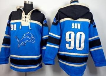 Detroit Lions #90 Ndamukong Suh Blue Sawyer Hooded Sweatshirt NFL Hoodie