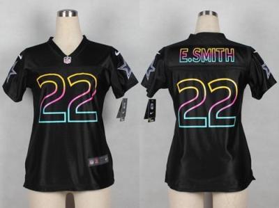 Women Nike Dallas Cowboys 22 E.SMITH Black Fashion Game NFL Jersey