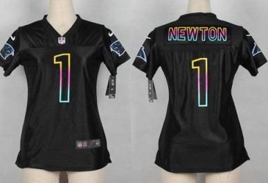 Women Nike Carolina Panthers 1 Cam Newton Black Fashion Game NFL Jersey