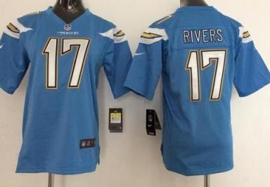 Kids Nike San Diego Chargers 17# Philip Rivers Light Blue NFL Jerseys
