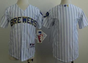 Kids Milwaukee Brewers Blank White(Blue Stripe) Stitched Baseball Jersey