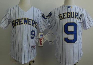Kids Milwaukee Brewers 9 Jean Segura White(Blue Stripe) Stitched Baseball Jersey