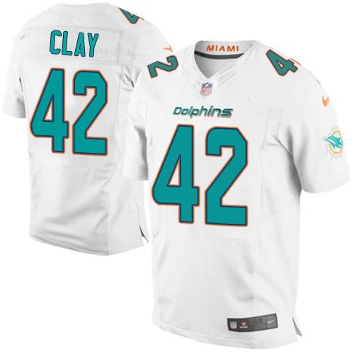 Nike Miami Dolphins #42 Charles Clay White Men's Stitched NFL Elite Jersey New