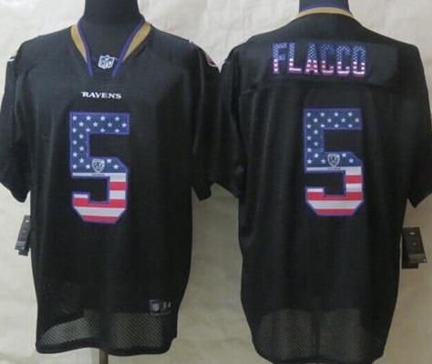 Nike Baltimore Ravens 5 Joe Flacco Black USA Flag Fashion Stitched Elite NFL Jerseys