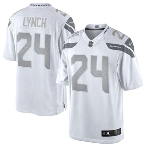 Nike Seattle Seahawks 24 Marshawn Lynch White Men's Stitched Platinum Limited NFL Jersey
