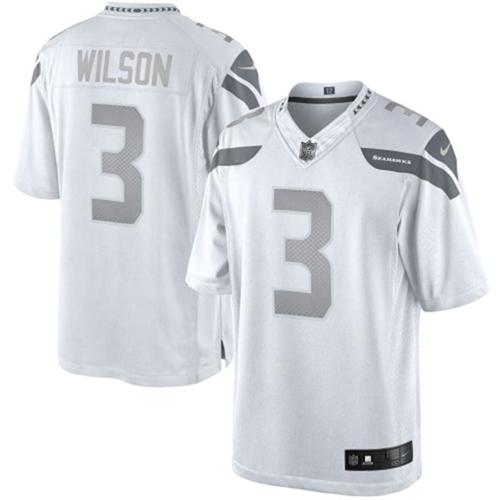 Nike Seattle Seahawks 3 Russell Wilson White Men's Stitched Platinum Limited NFL Jersey