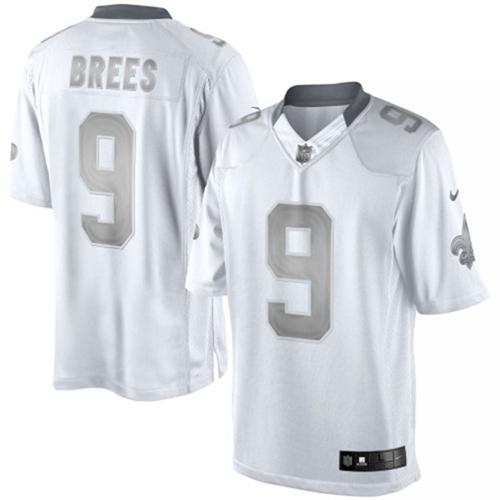 Nike New Orleans Saints 9 Drew Brees White Men's Stitched Platinum Limited NFL Jersey