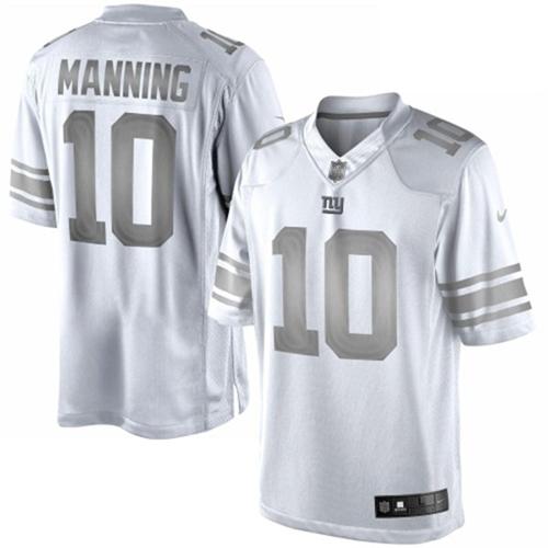 Nike New York Giants 10 Eli Manning White Men's Stitched Platinum Limited NFL Jersey