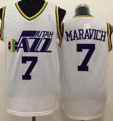 Utah Jazz #7 Pete Maravich White Throwback Stitched NBA Jersey