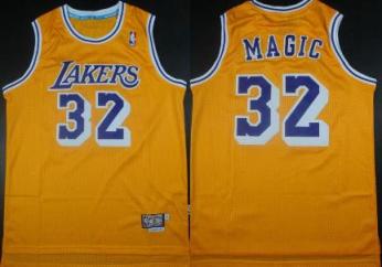 Los Angeles Lakers 32 Earvin Johnson Magic Nickname Yellow NBA Jerseys