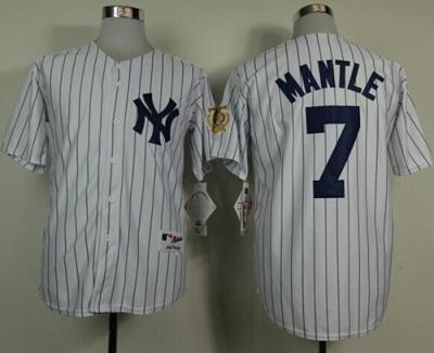 New York Yankees #7 Mickey Mantle White 75TH Throwback Stitched MLB Jerseys