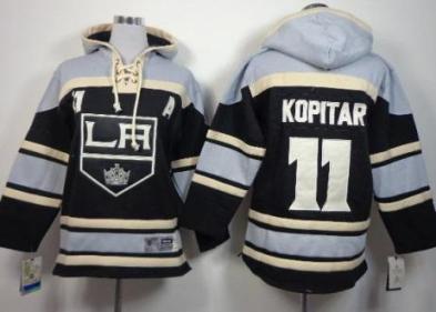 Kids Los Angeles Kings 11 Anze Kopitar Black Stitched NHL Sawyer Hooded Sweatshirt Jersey