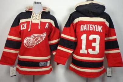 Kids Detroit Red Wings 13 Pavel Datsyuk Red Stitched NHL Sawyer Hooded Sweatshirt Jersey