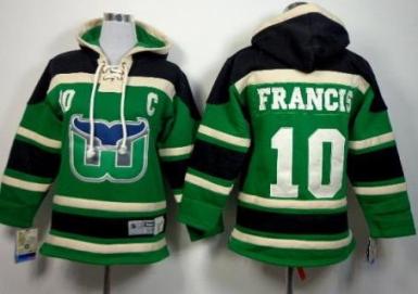 Kids Hartford Whalers 10 Ron Francis Green Stitched NHL Sawyer Hooded Sweatshirt Jersey