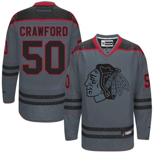 Chicago Blackhawks #50 Corey Crawford Charcoal Cross Check Fashion Stitched NHL Jersey