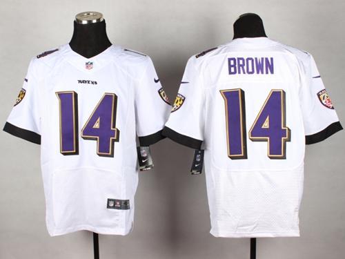 Nike Baltimore Ravens #14 Marlon Brown White Men's Stitched Elite NFL Jersey