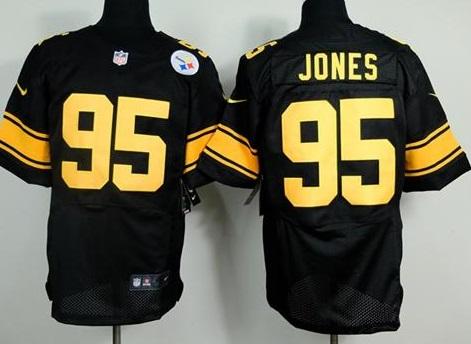 Nike Pittsburgh Steelers #95 Jarvis Jones Black(Gold No.) Men's Stitched NFL Elite Jersey