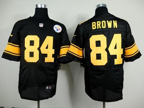 Nike Pittsburgh Steelers #84 Antonio Brown Black(Gold No.) Men's Stitched NFL Elite Jersey