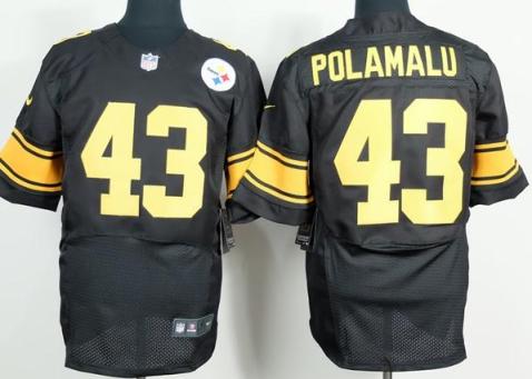 Nike Pittsburgh Steelers 43 Troy Polamalu Black(Gold No.) Men's Stitched NFL Elite Jersey