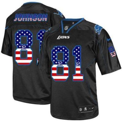 Nike Detroit Lions #81 Calvin Johnson Black USA Flag Fashion Stitched Elite NFL Jerseys